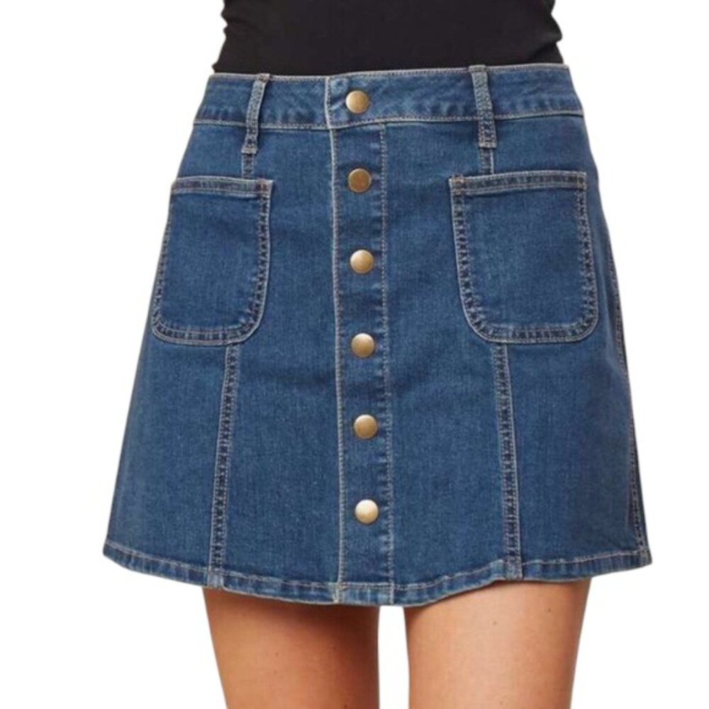 Alter'd State Short Blue Jean Pocket Button Up Skirt Size Medium